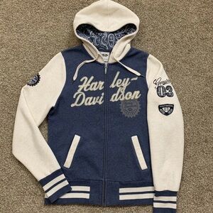 Harley-Davidson Navy and Cream Zip-Up Hoodie